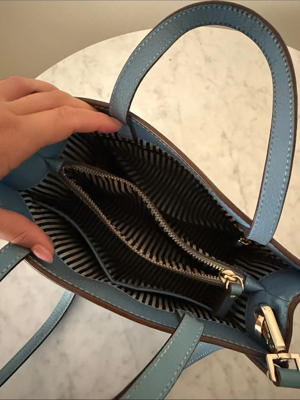 kate spade Blue Leather Mini Satchel with Gold Logo